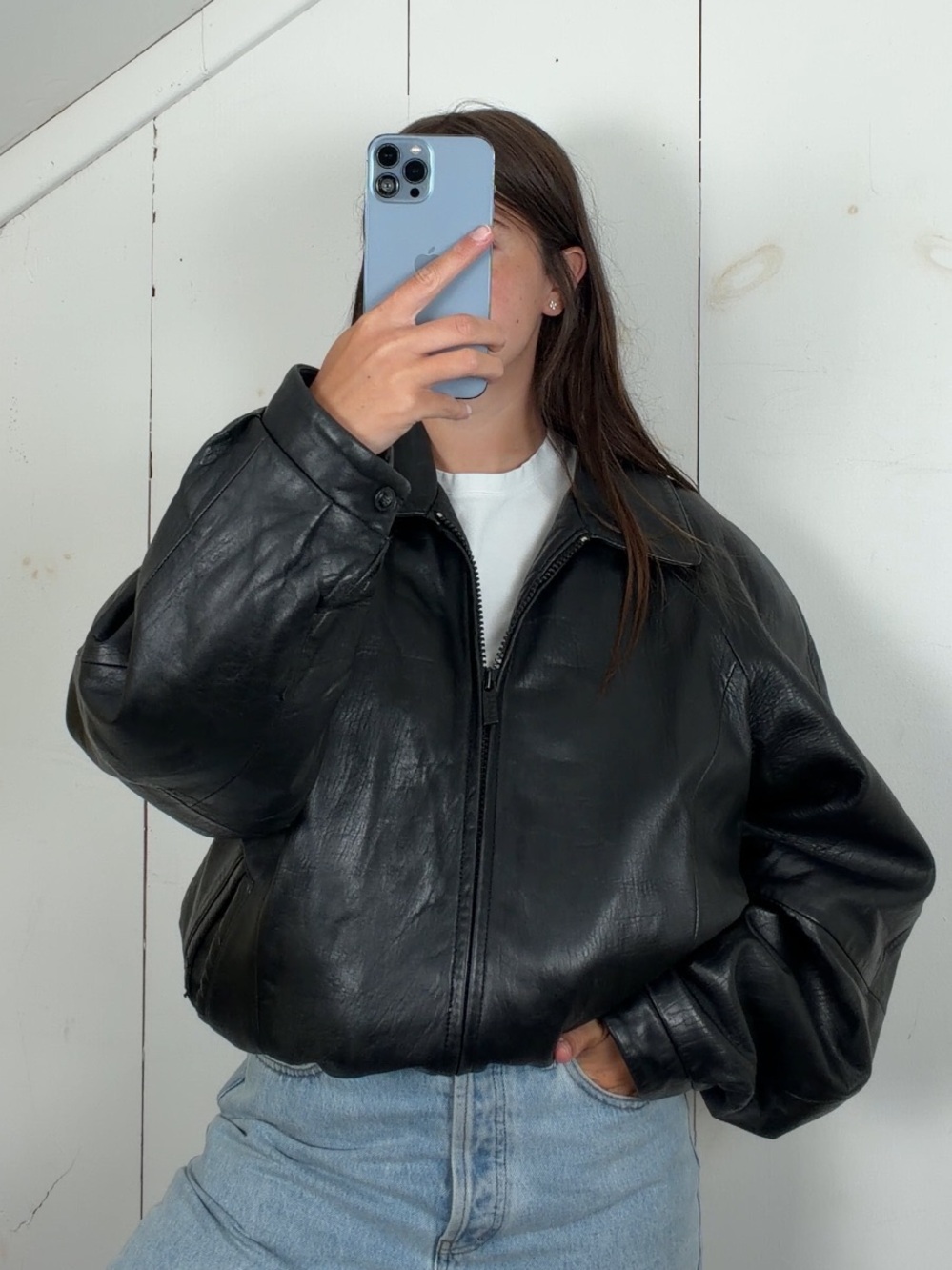 Vintage Wilsons Pelle Studio Black Leather Bomber Jacket Mens Size Large 90s Y2K